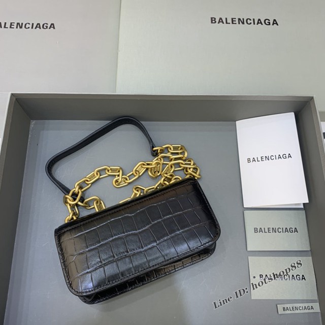 Balenciaga專櫃爆款小號鱷魚黑色肩背包 巴黎世家新款Gossip bag斜挎包 fyj1320